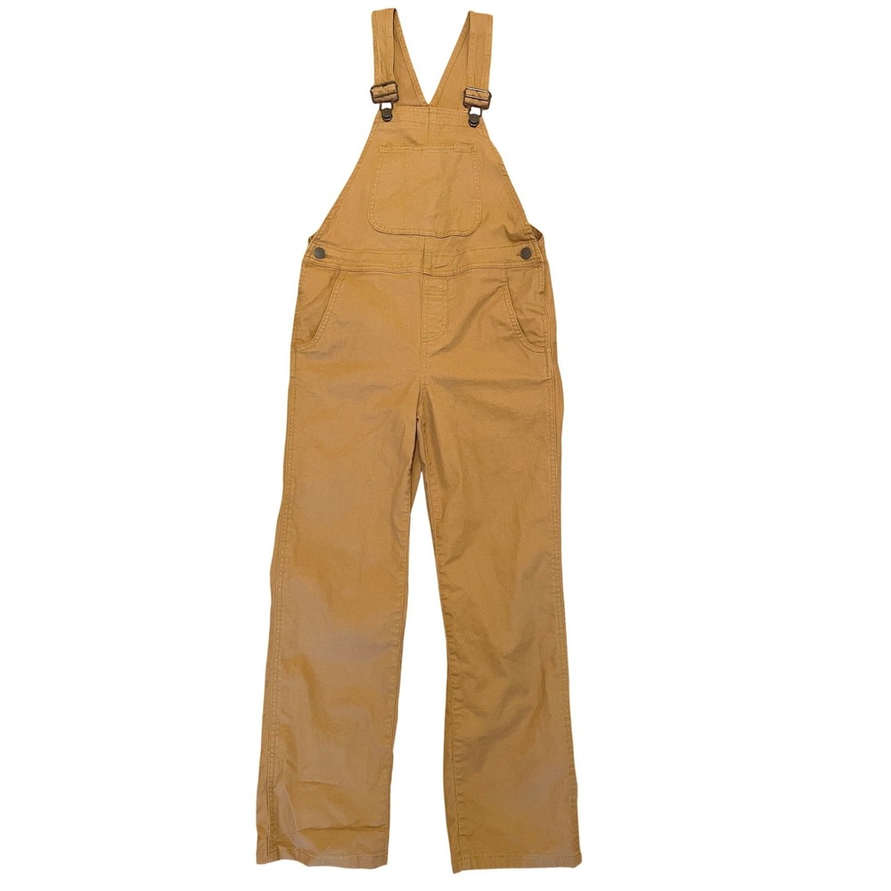 LL Bean Canvas Overalls Tan Brown Cotton Stretch Utility Bibs Size 10